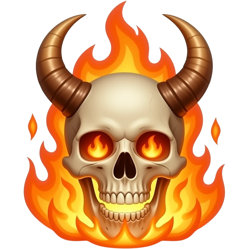 demonic flaming skull emerging from hellfire emoji