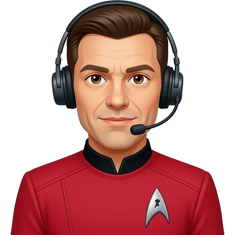 Star Trek communications officer with red uniform and communications head set emoji