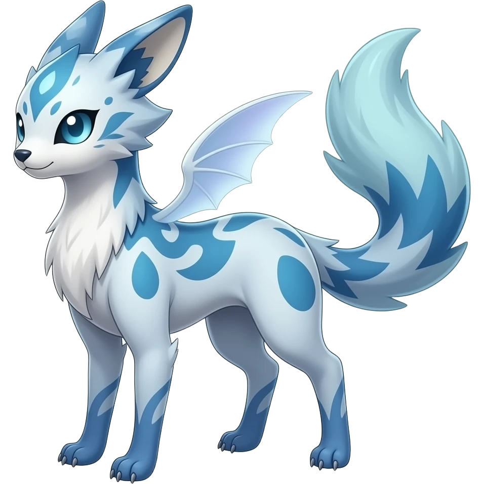 Slim thin tall elegant oriental feral painted Asian Absol-Glaceon-Amaura-Aurorus-Sylveon-fusion-hybrid-creature emoji