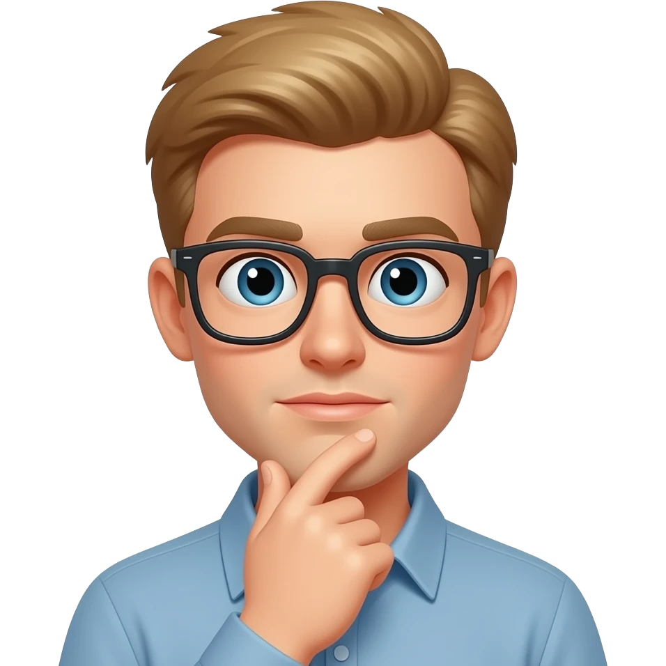 young blond man with glasses questioning thinking emoji
