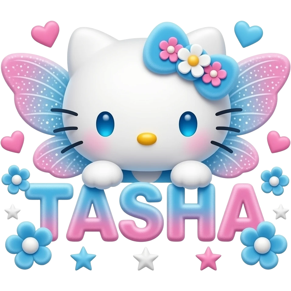 White velvety fur 3D hello kitty head with blue white pink gradient 3D ...