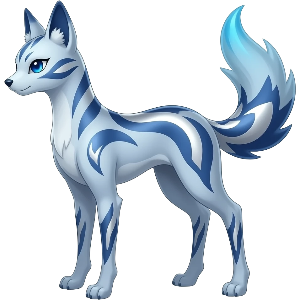 Slim thin lanky scrawny tall elegant oriental feral painted Asian Absol-Glaceon-Sylveon-fusion-hybrid-creature emoji