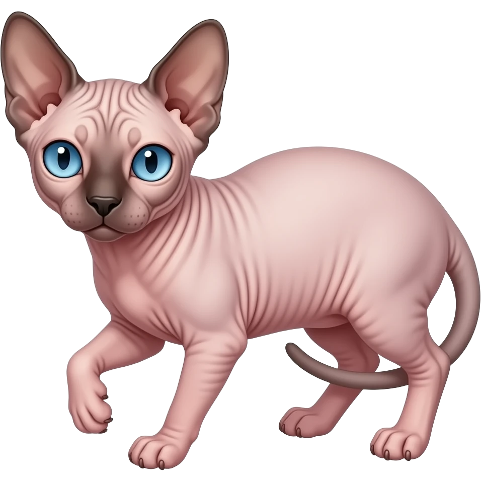 Pink Sphynx with blue eyes playing emoji
