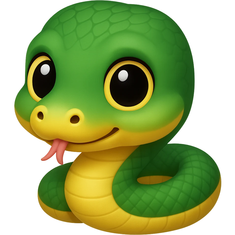 Make the baby anaconda look even younger and cuter, with a rounder face, bigger eyes, and a smaller body, in a simple and adorable emoji style, no background. emoji