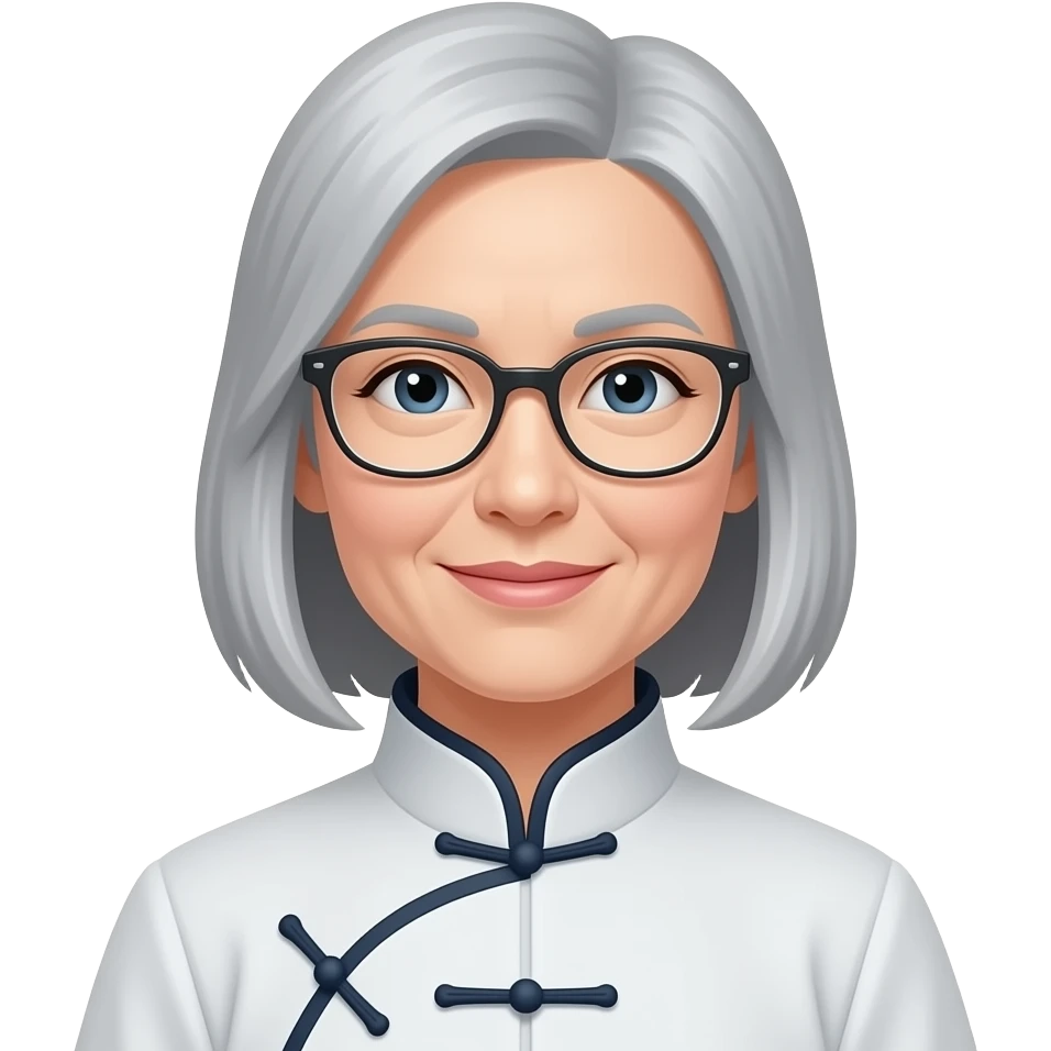 Tai chi Femme lunette cheveux gris clair moyennement long emoji