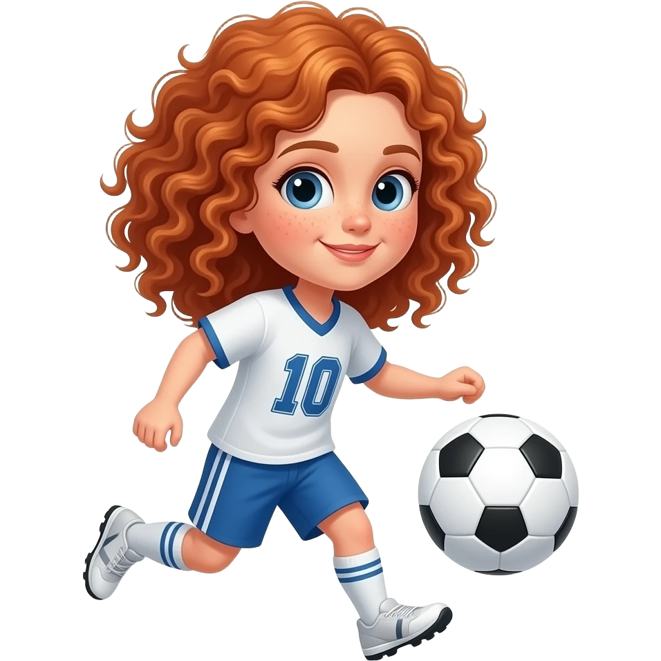 Fille rousse bouclés tâches de rousseur Football emoji