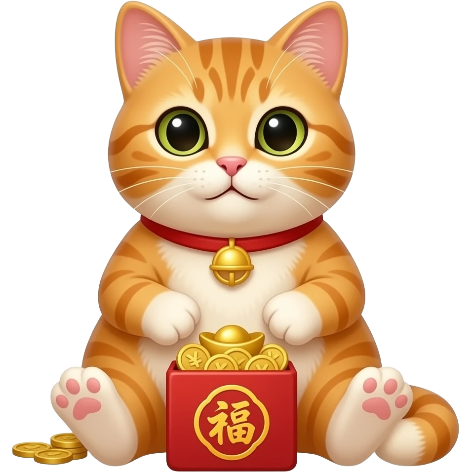 坐著的薑黃貓 胸前 "招財元寶" emoji