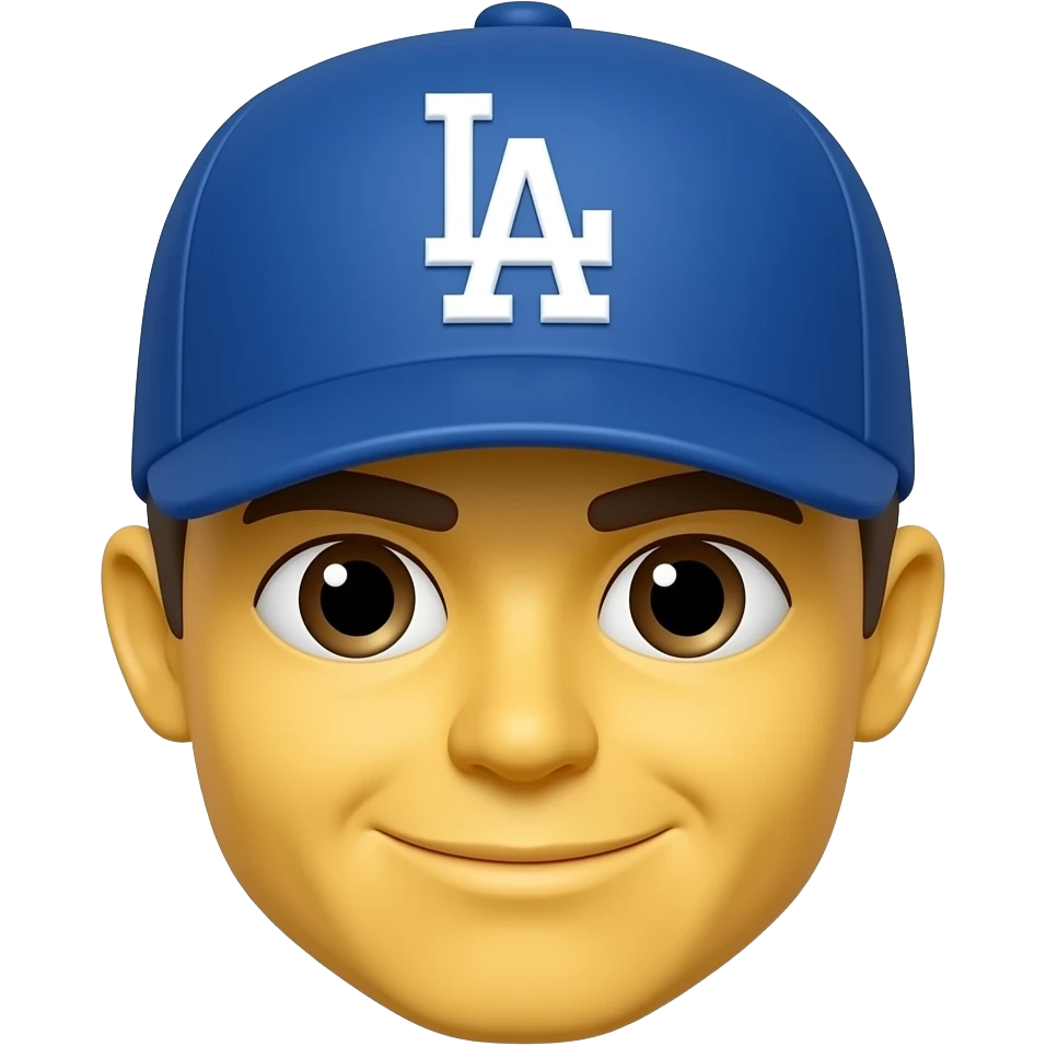 Yellow iphone emoji face with Dodgers hat emoji