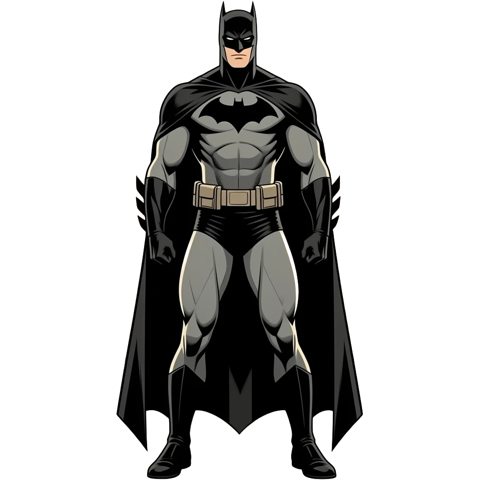 Batman, retro, art nouveau, sepia tone, very thin athletic physique, 90° fov, tall light, bathed in shadows, comic book style, in a dark street at night emoji