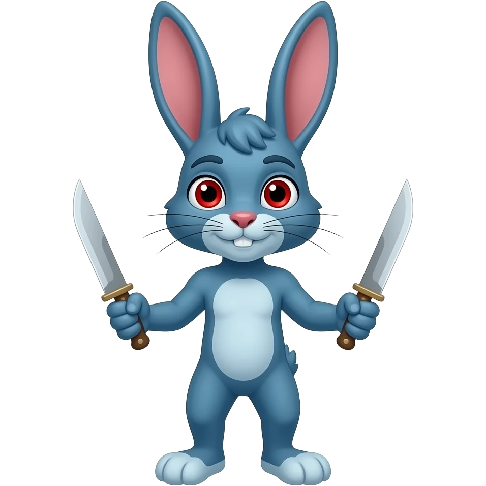заяц с синий кожи и красными глазами и с ножом в руках и с ушами emoji