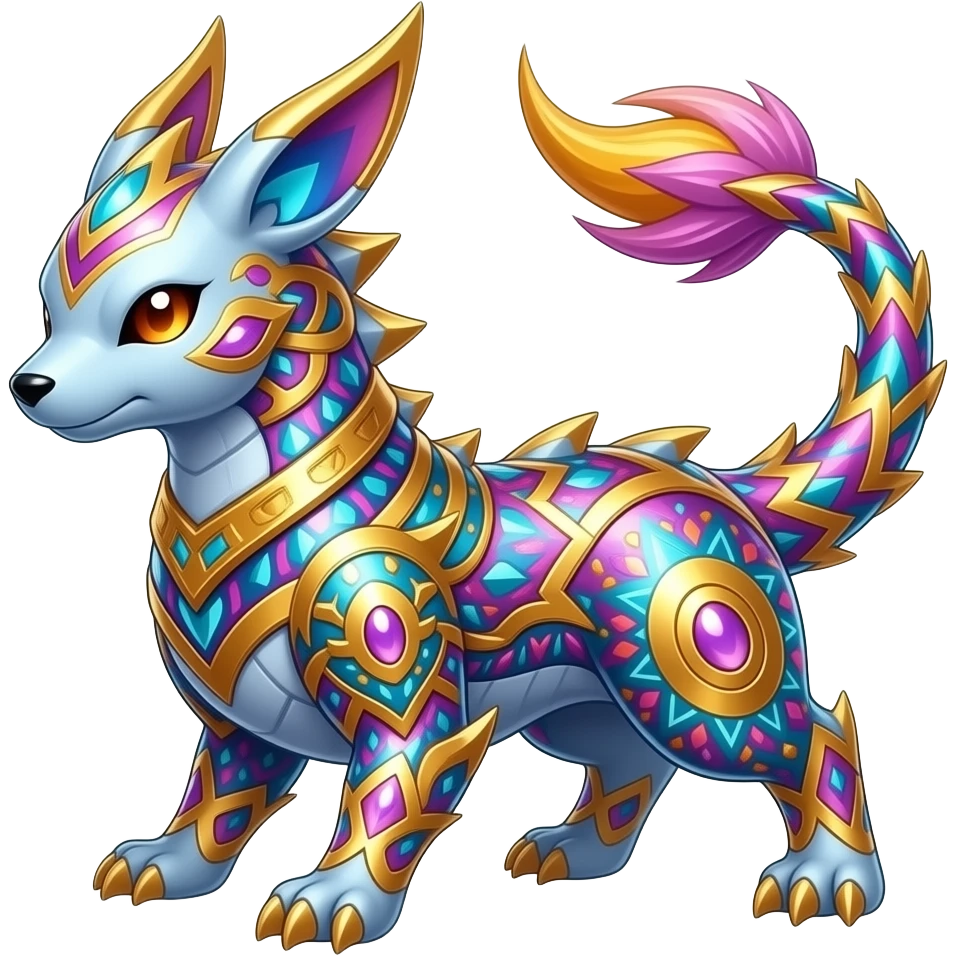 Shiny colorful Oriental painted marked patterned Asian beautiful elegant extravagant extraordinary Litten-Zygarde-Zangoose-fusion emoji