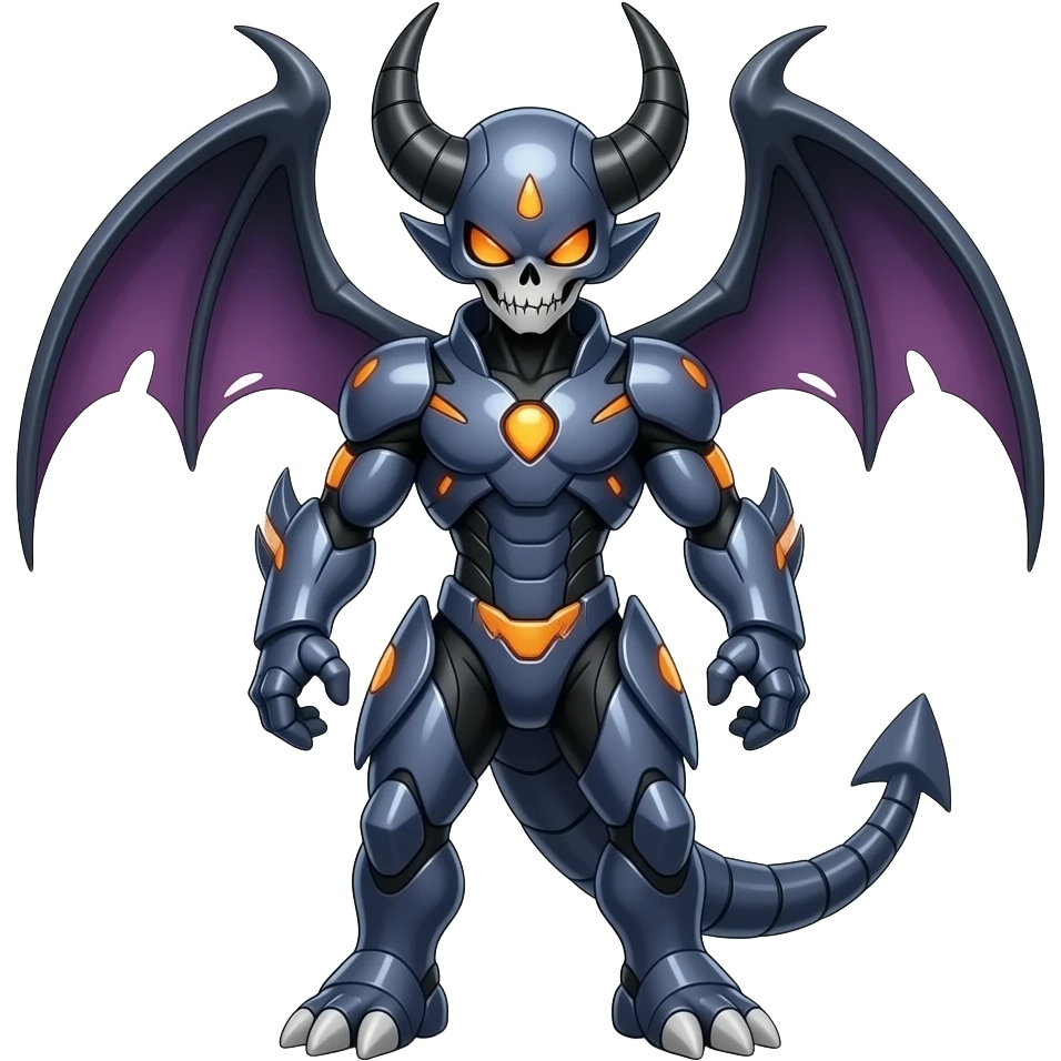 Shiny Horned Futuristic Badass Demonic Spectral Dusky Spooky Skull-faced Cool Hot Stylish Handsome Alien-Salandit-Darkrai-Genesect-Fakémon-fusion (full body) emoji