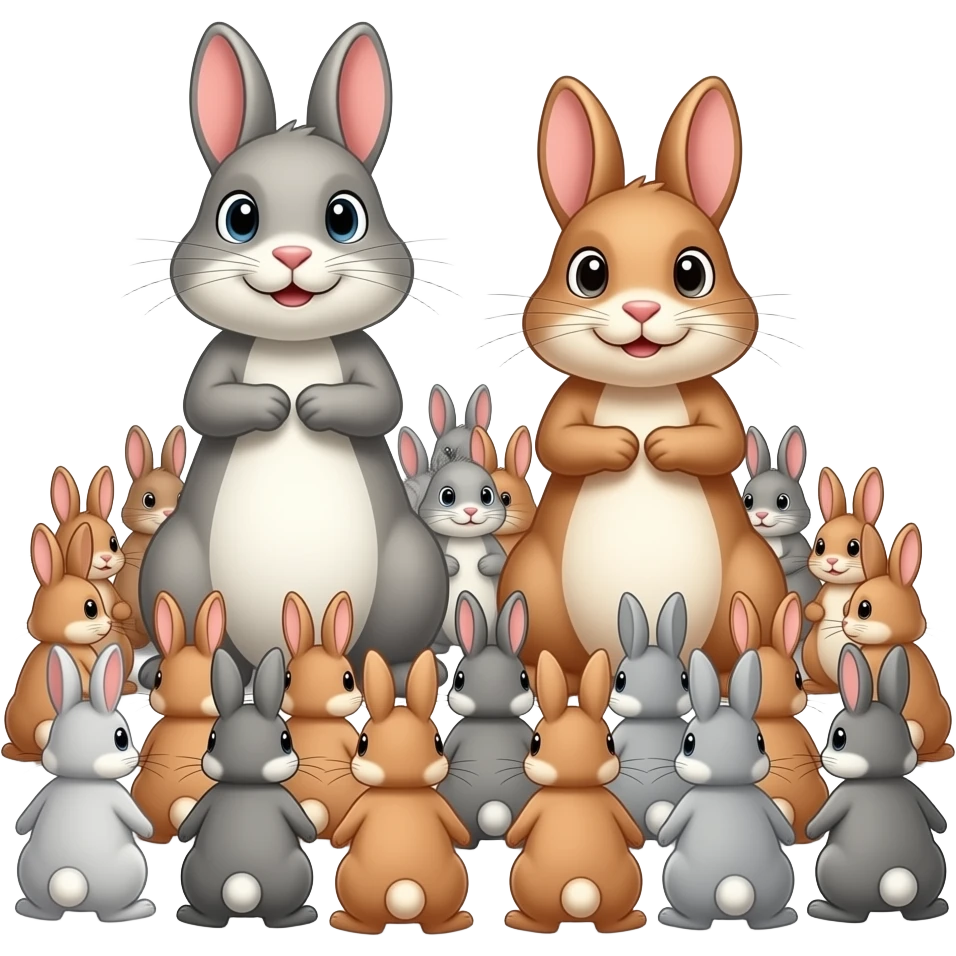 🐇🐇. Огромная семья кроликов где очень много маленьких крольчат и два взрослых кролика  и все они показывают жопки emoji