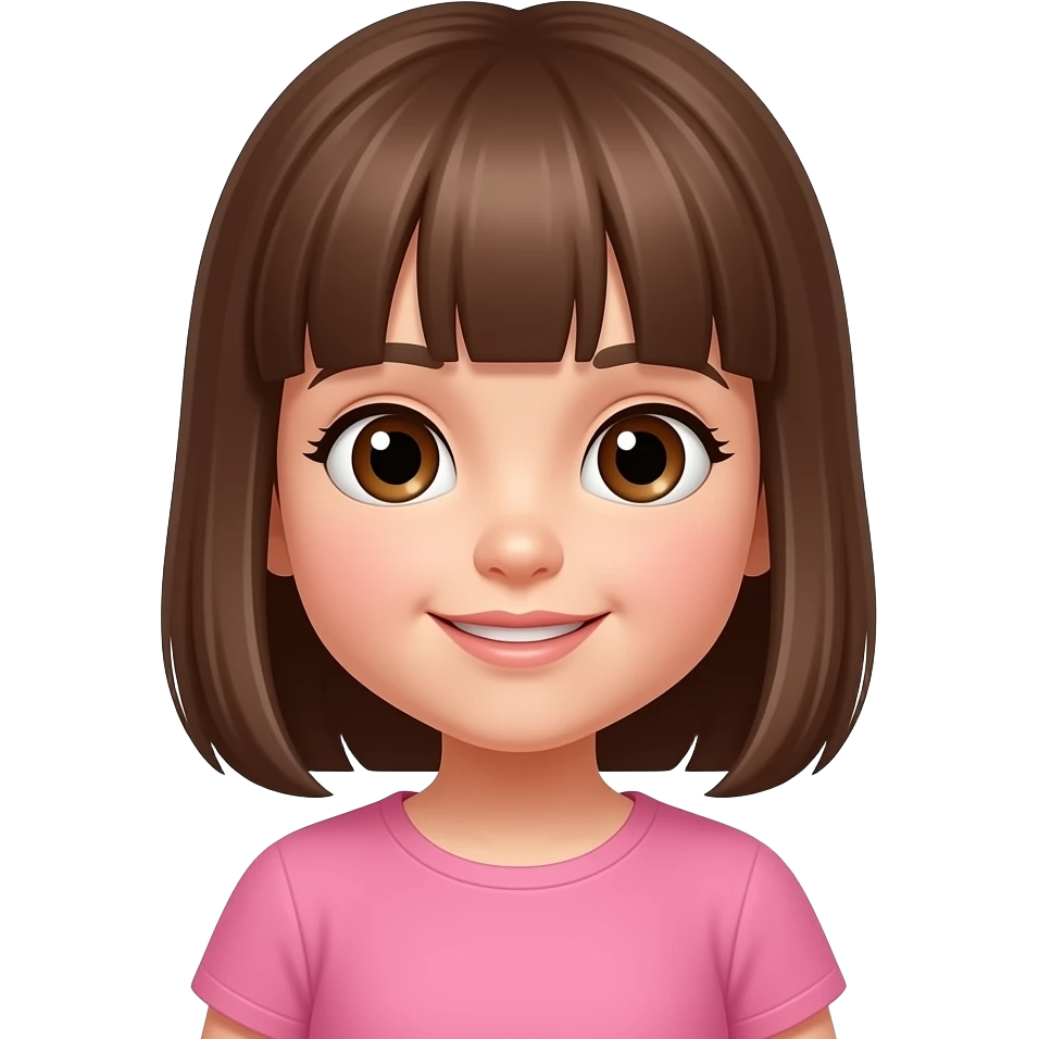 Niña pequeña con pelo castaño liso y ojos marrones emoji