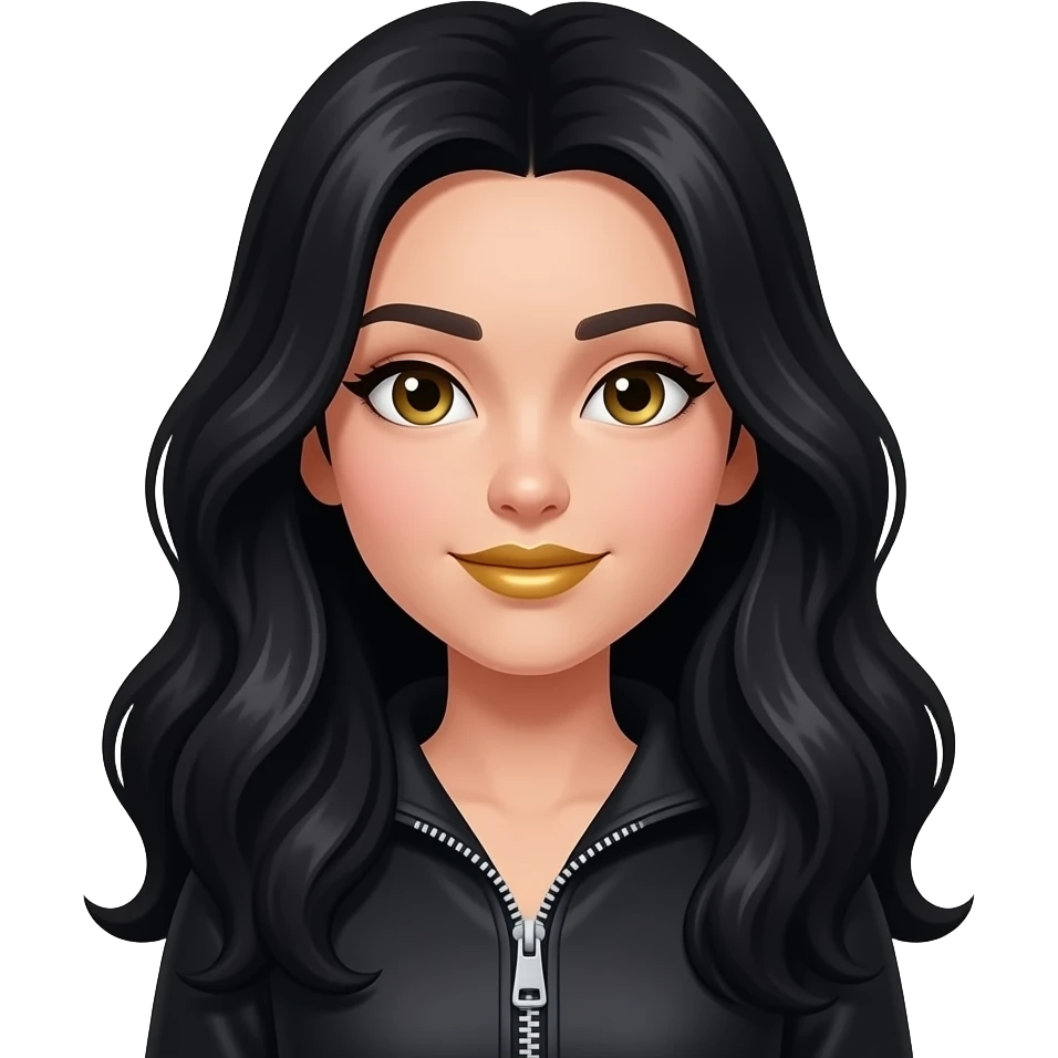 Show this emoji - 🤐lip zip golden colour.  Girl with long black wavy hair emoji