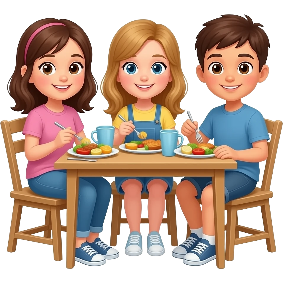 lunchtime with 3 girls and 2 boy on balcony emoji