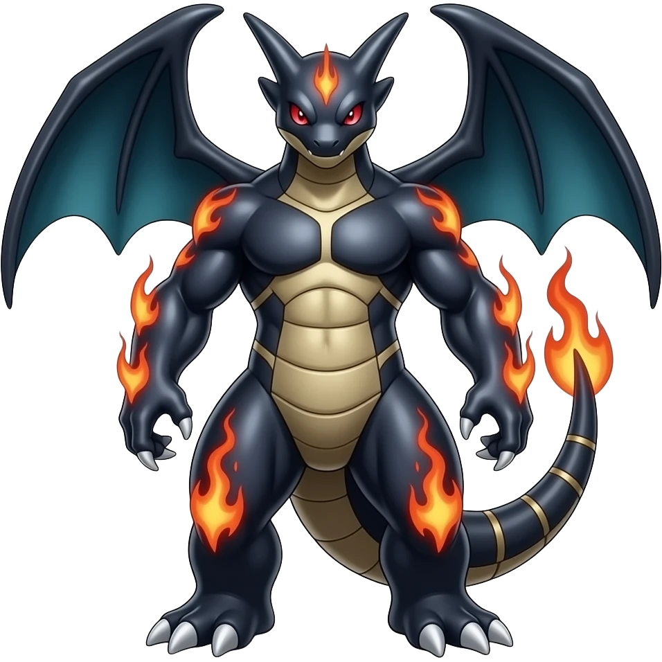 Shiny Dark Dusky Cool Hot Stylish Handsome Garchomp-Cynder-Salandit-Noivern-Renamon-Zoroark-Monster-Fakémon-fusion (full body) emoji