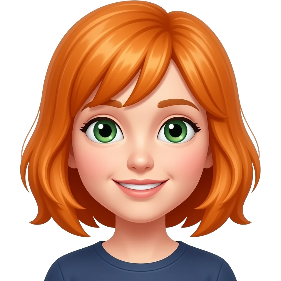 make a normal circle emoji he he has orange hair and green eyes and he ...