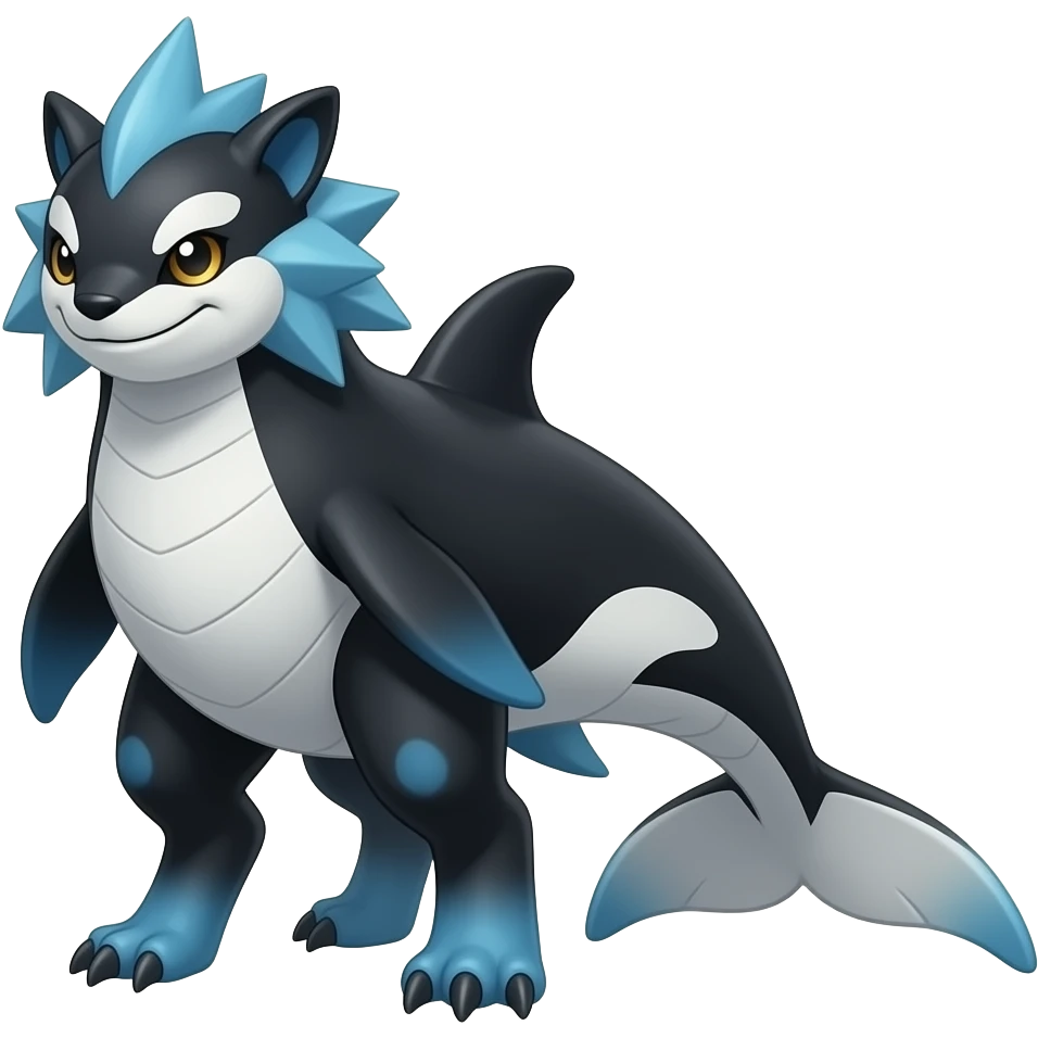 Bluish blackish whitish greyish gradients Absol-Amaura-Garchomp-Sharpedo-Aurorus-hybrid with orca tail emoji