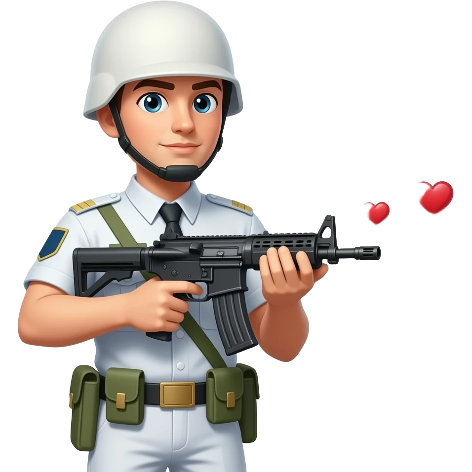 Crea un emojee un soldado de tes blanca que su arma cuando dispare corazones los disparos con los corazones en movimiento emoji