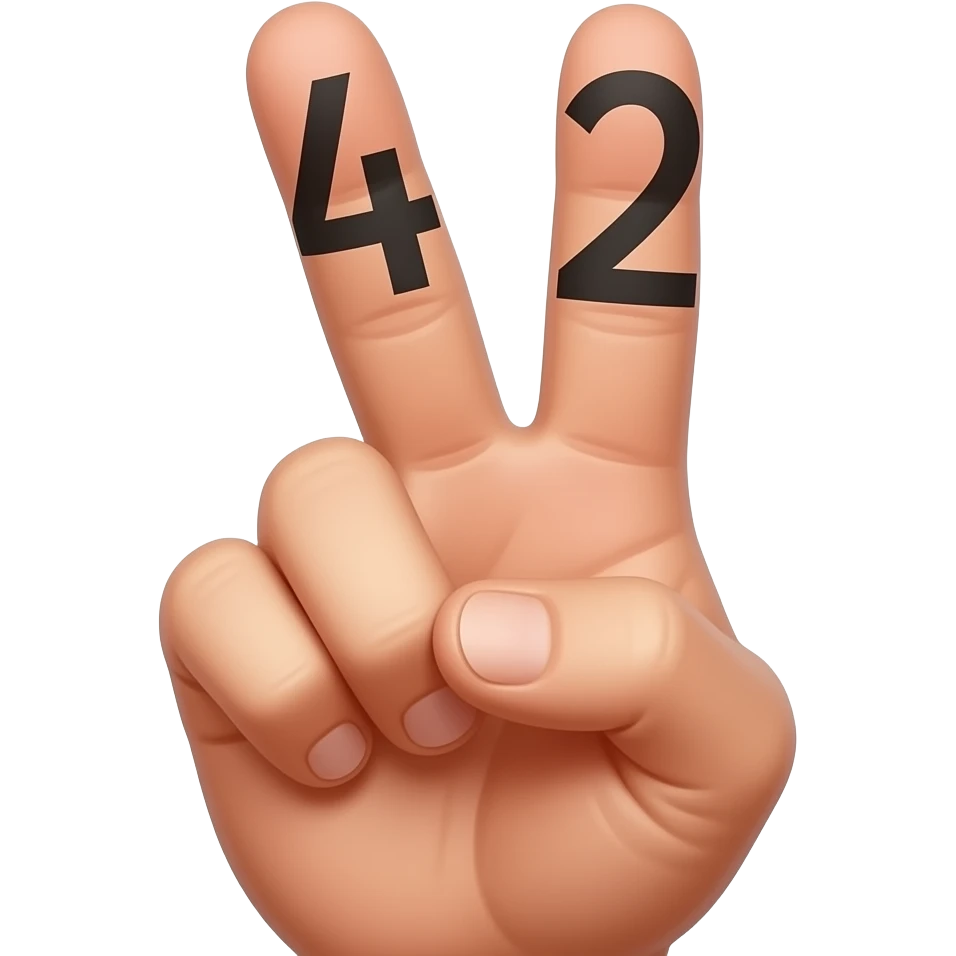 Quero que você crie 42 coloque uma pessoa segurando esse número com dois dedos indicadores o número tem que ficar em cima dos dois dedos tente fazer com que os dois dedos enormes virem os dedos desse homem volte para a imagem anterior emoji