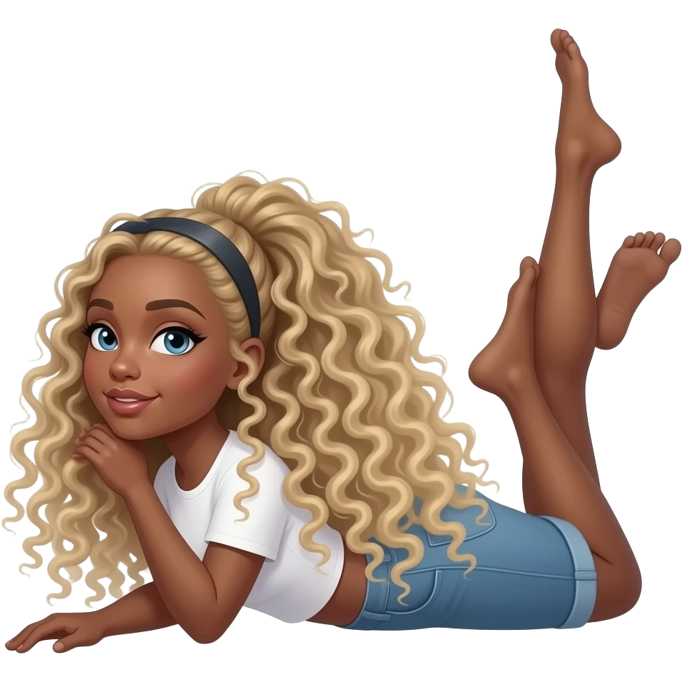 Black woman laying down with legs in the air emoji
