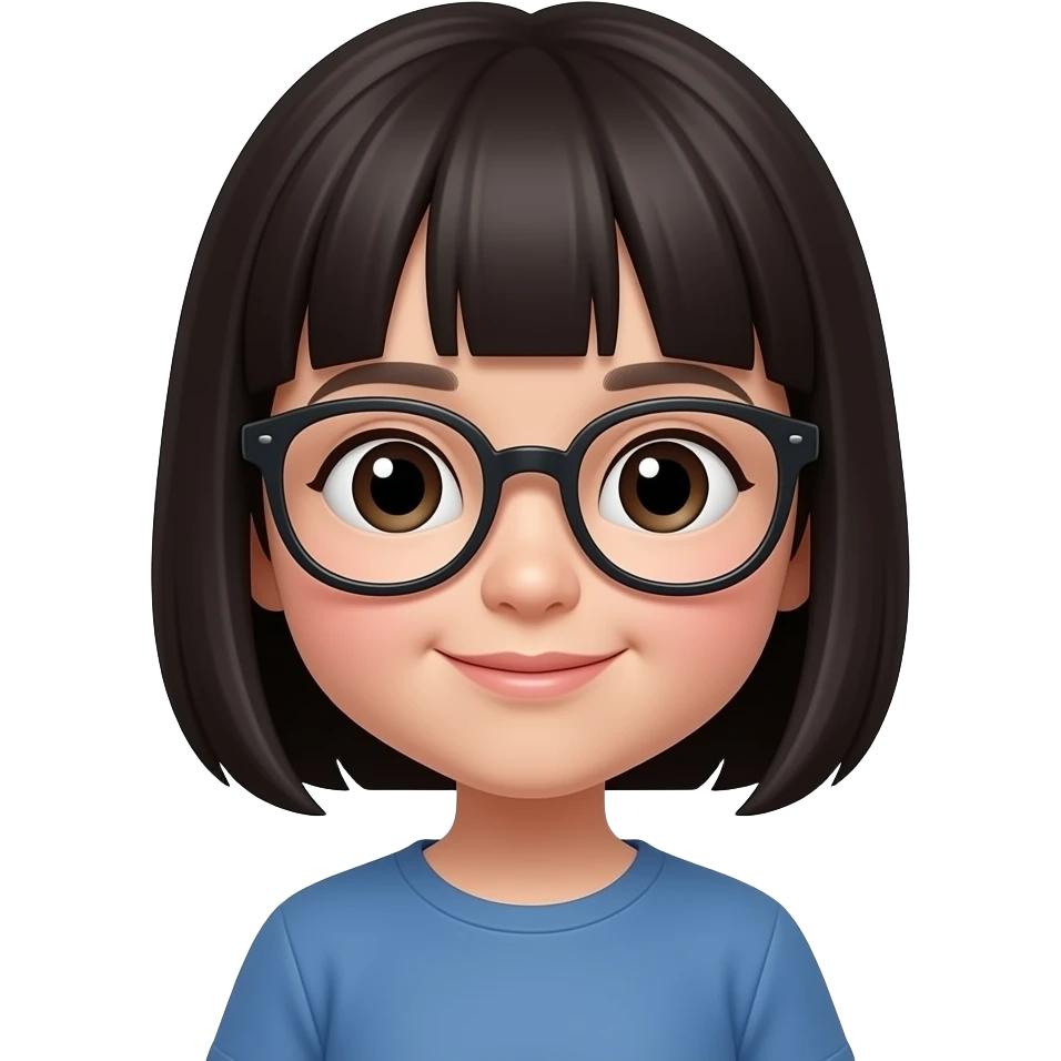 一个圆脸里刘海中国女孩儿，戴眼镜，非常有稚气看着很有能力 emoji