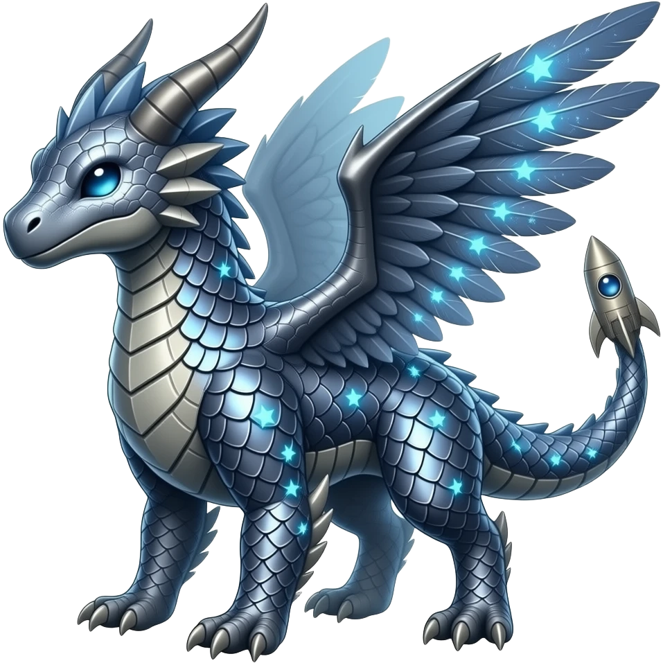 Shiny Futuristic Celestial Fakemon-Pokemon-Digimon-Spectrobes-Raptor-Noivern-fusion, full body emoji