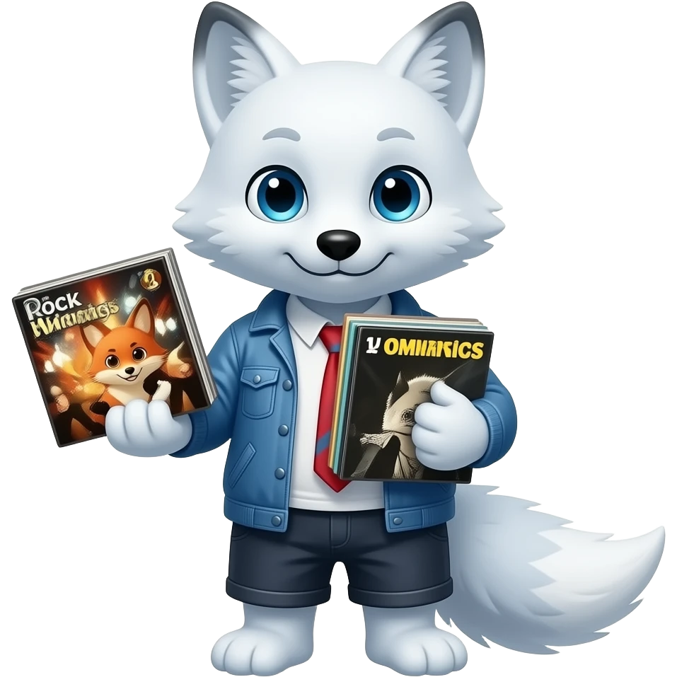snow fox with rock music albums in his hands emoji