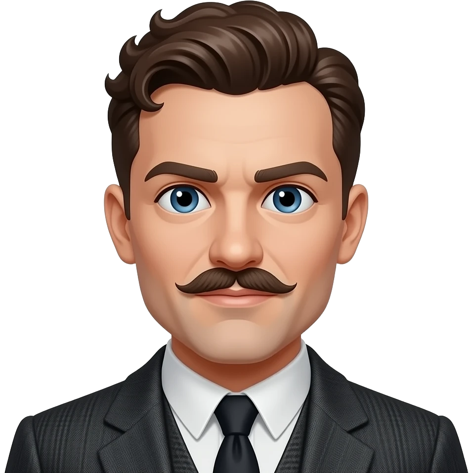 pale man with moustache blue eyes short back sides peaky blindrs hair brown curly hair emoji