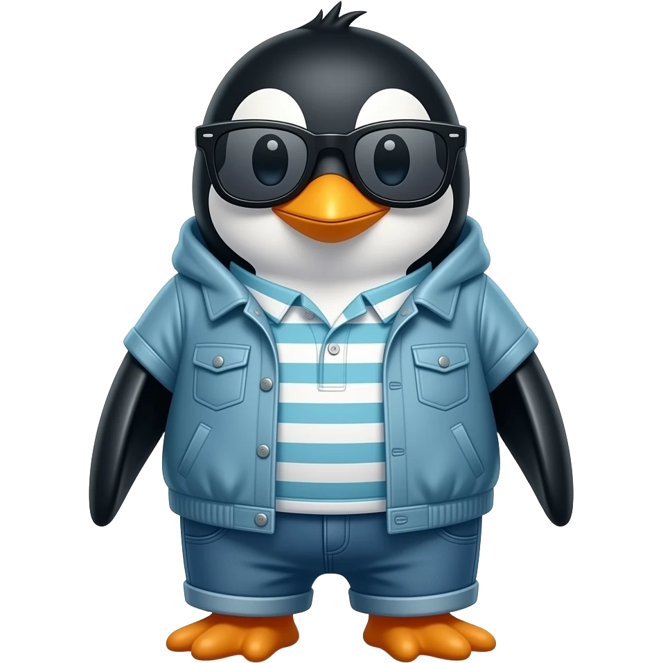 Emoji  de  pinguino con  ropa y lentes para sol emoji