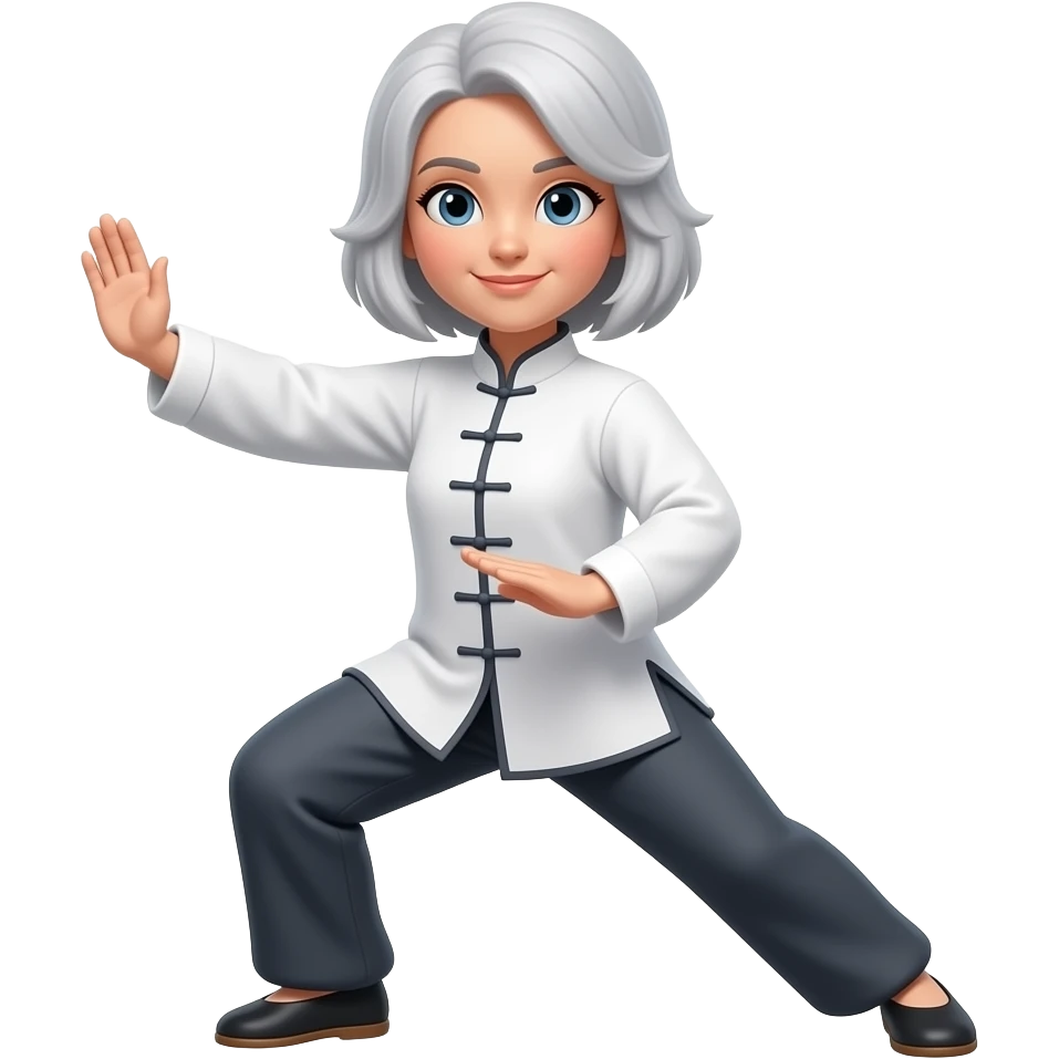Women taichi with light gray medium hair emoji