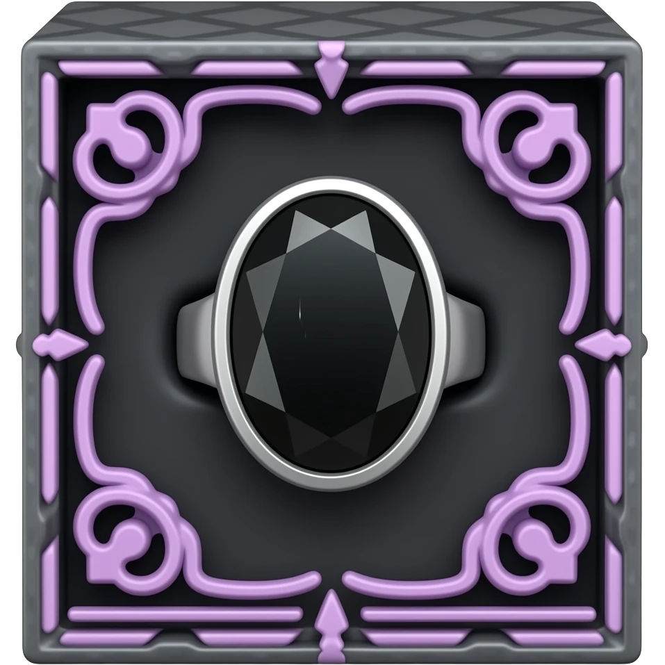 A woman's obsidian gem black ring in a black box with purple ornate trim emoji