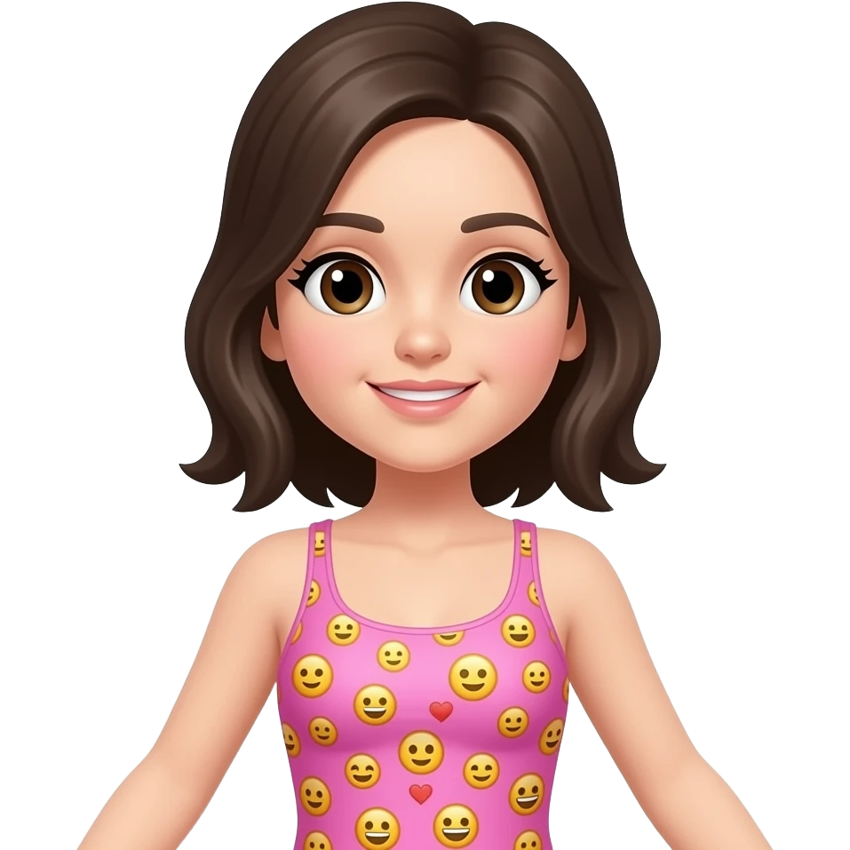 A pink girl wears a pink emojis swimsuit emoji