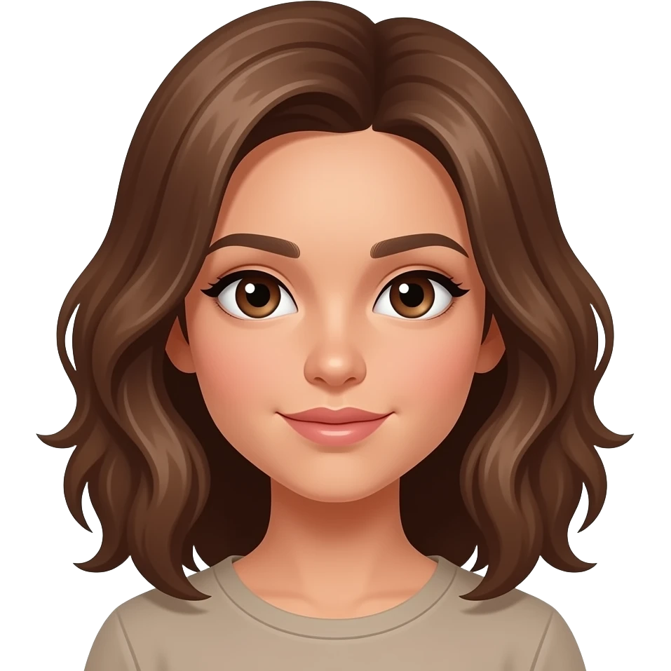 فتاة حنطية البشرة ذات عيون بنية غامقة وشعر بني فاتح متوسط الطول و ويفي emoji