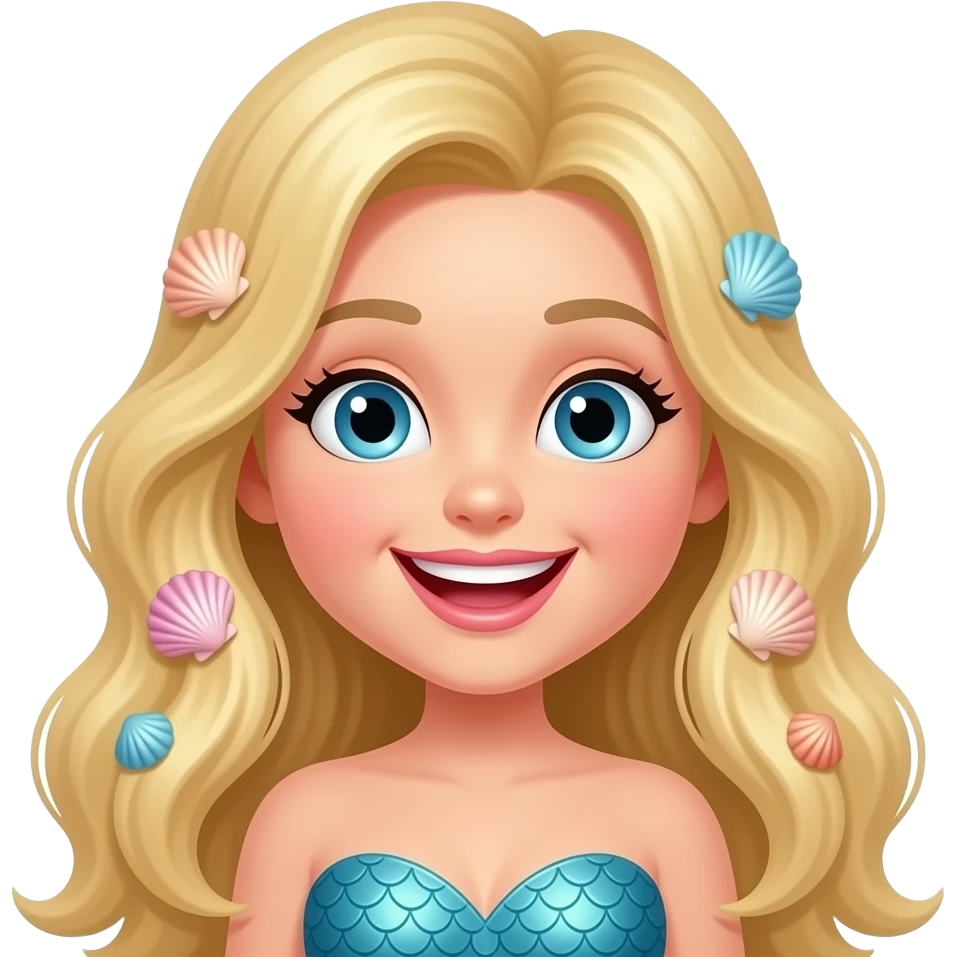 laughing mermaid face with shells in hair blonde emoji