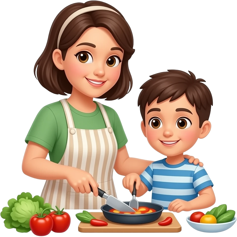 Мама и сын готовят вместе emoji