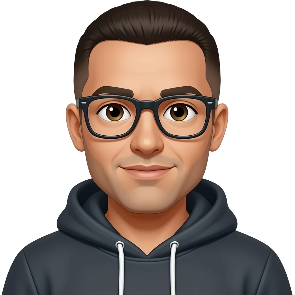 A guy named Leo with glases and a comb over and a hoodie onn. emoji
