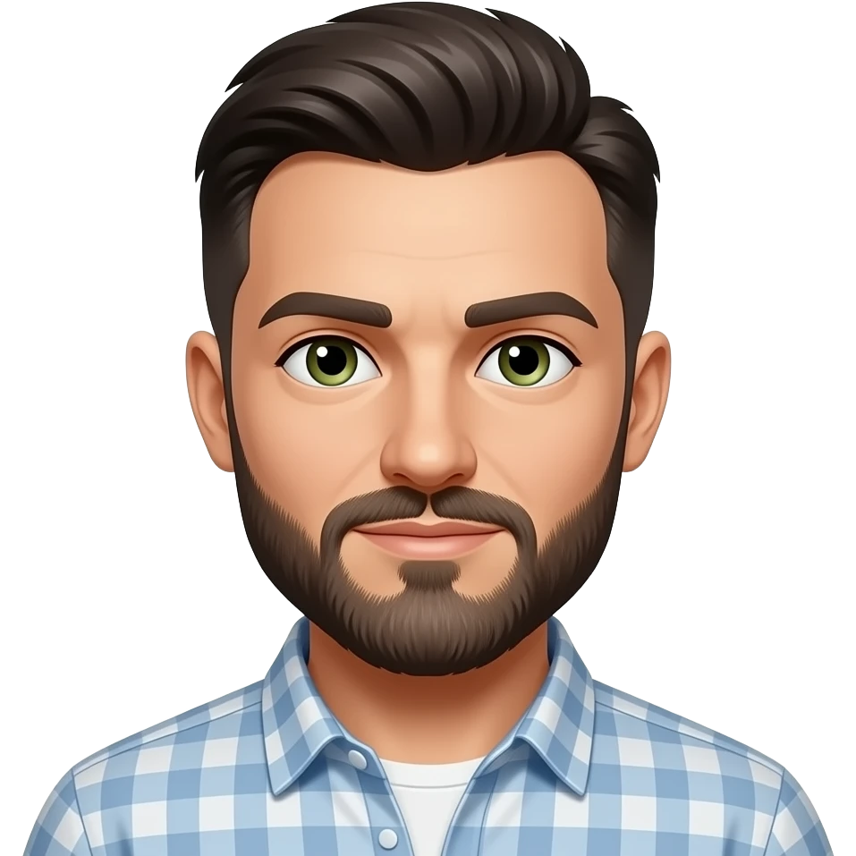 Shorter Straight Dark hair, hazel green eyes, bearded man emoji | AI ...