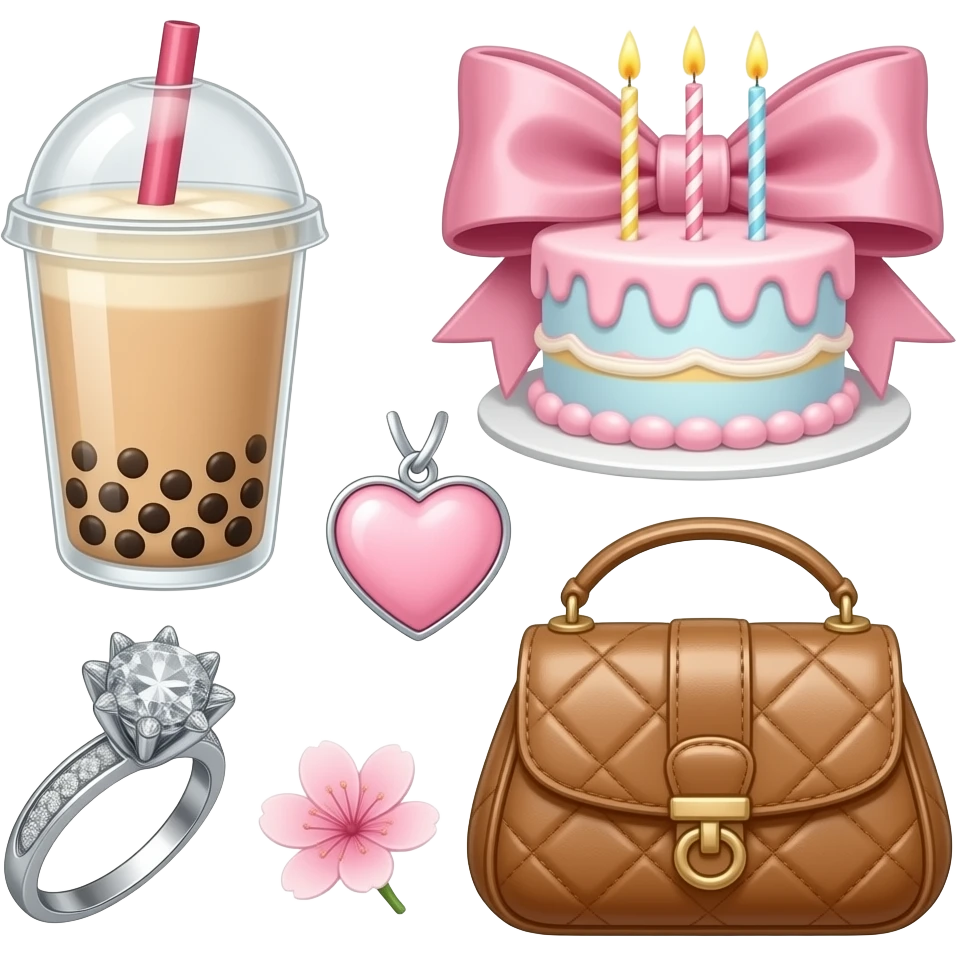 🧋🎂🎀🩷🌸💍👛 emoji