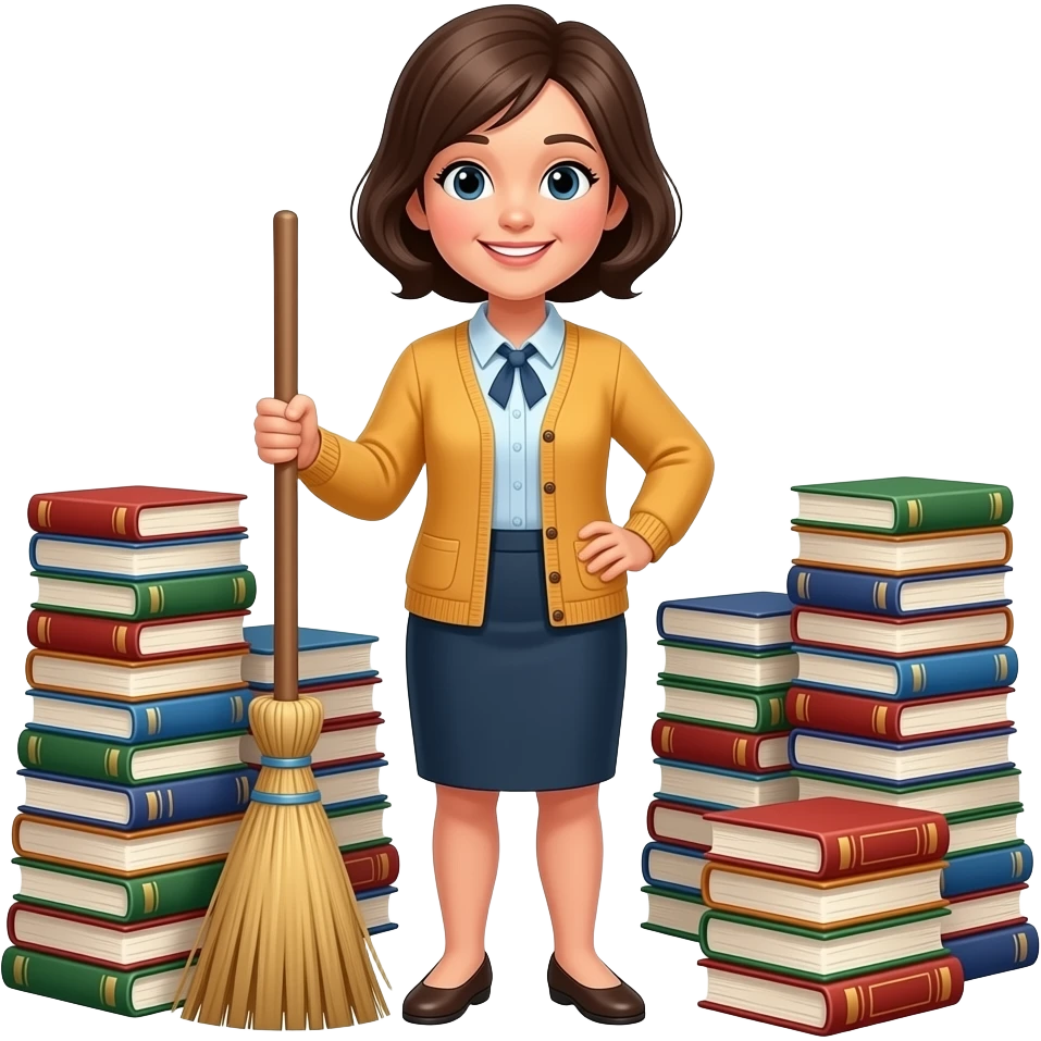 директор школи з мітлою і книжками весела emoji