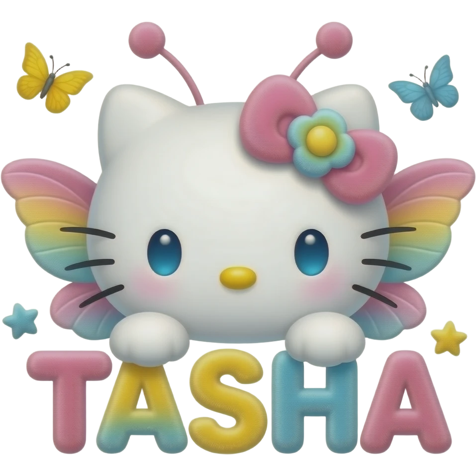 White velvety fur 3D hello kitty head, pink yellow blue ombre 3D flower ...