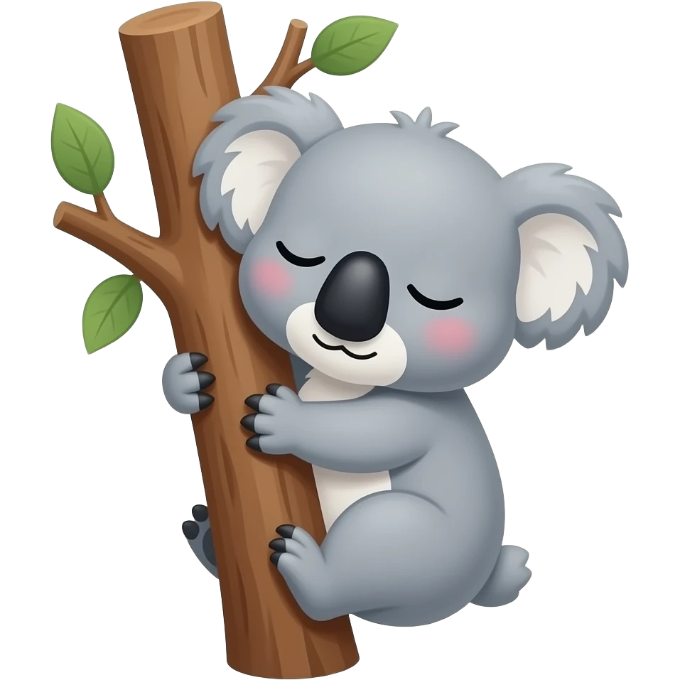 ایموجی یه کوالا کوچولو بامزه که از درخت آویزون شده وخوابه emoji