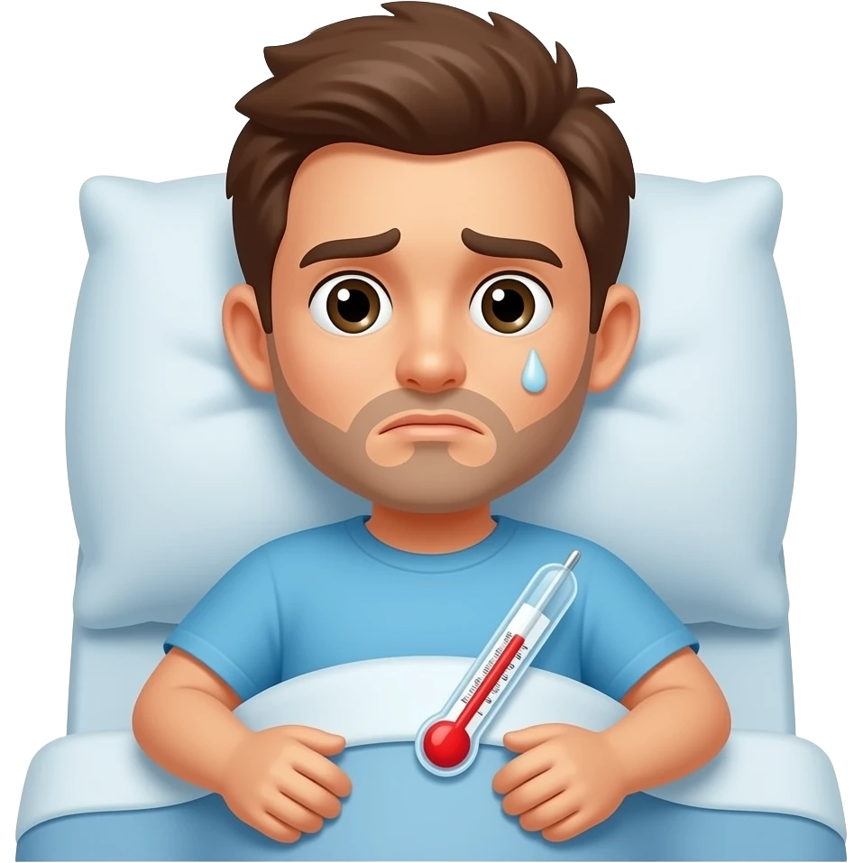 Sick man in bed with fever Thermometer emoji