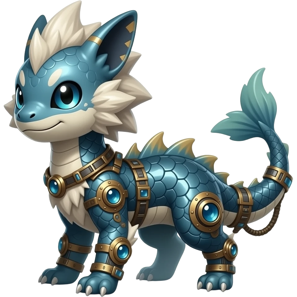 scaly fuzzy shiny glossy smooth finned frilled spunky gothic Realistic tall slim unique original shiny edgy cool steampunk-cyberpunk-solarpunk-fantasy-Absol-Sprigatito-Vaporeon-Manectric-Mudkip-Fakémon-hybrid emoji