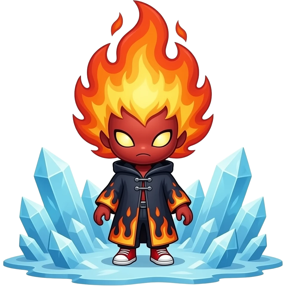A cursed fire entity with a huge flame-shaped head, tiny body, blazing ...