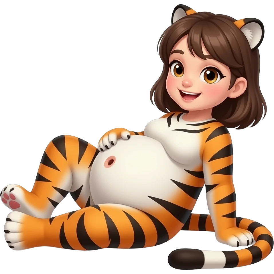 Make this Tiger girl get stuffed,her belly will be so big it would look like she has pregnancy bloating,dare to tickle that Tiger girl’s bellybutton,her gut rumbling echoes loud so you can listen to that full tummy,Tiger girl rolls around. emoji