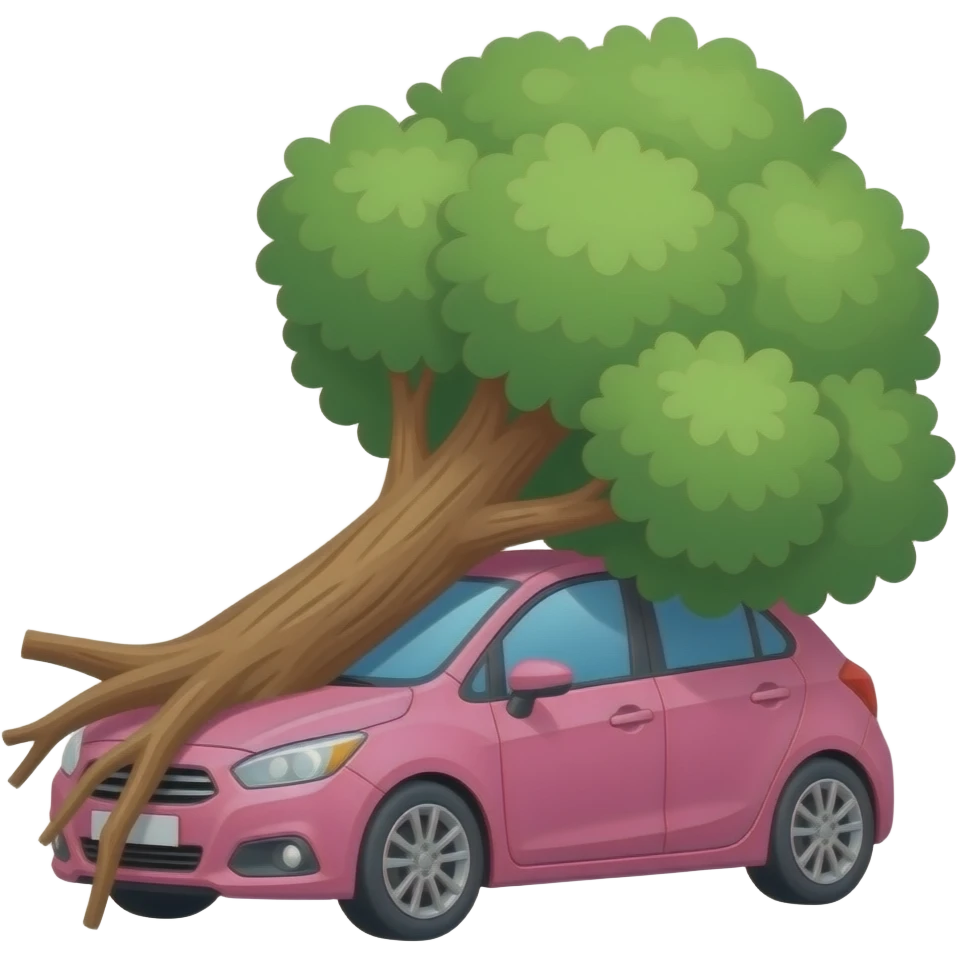 Tree falling on pink car emoji