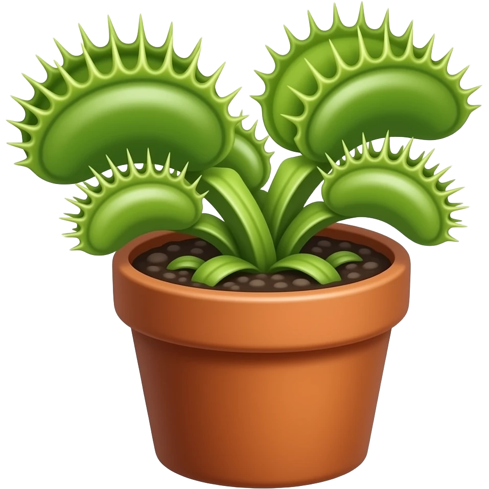 One Venus fly trap in a flower pot with its mouth sightly open emoji