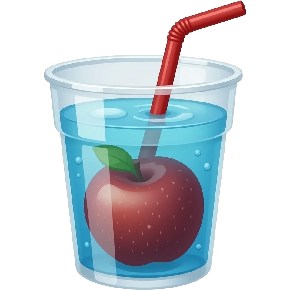 cute apple soda drink, sky blue soda with red apple syrup, clear cup, 3d emoji style, no text emoji